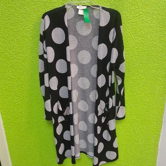 Chic Black and Gray Polka Dot Cardigan - Picture 1 of 3